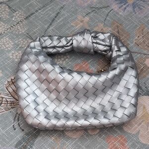 Elegant Silver Woven Handbag